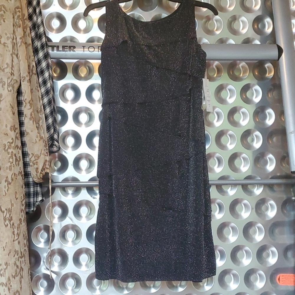 NEW MSK Black Metallic Layered Shift Dress